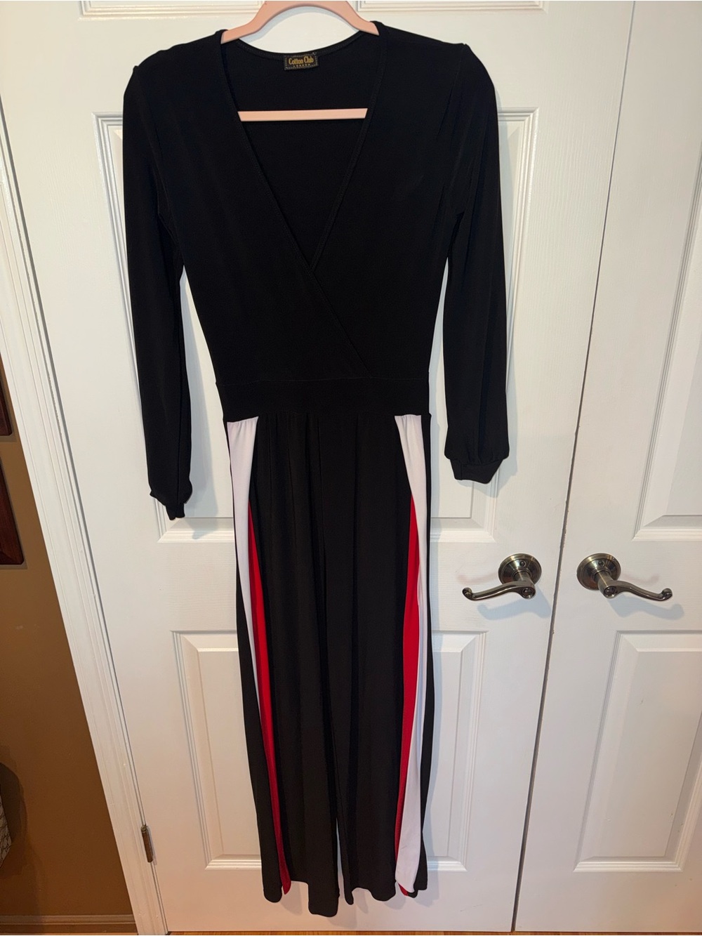 Black Long-Sleeve Jumpsuit with Red & White Panels